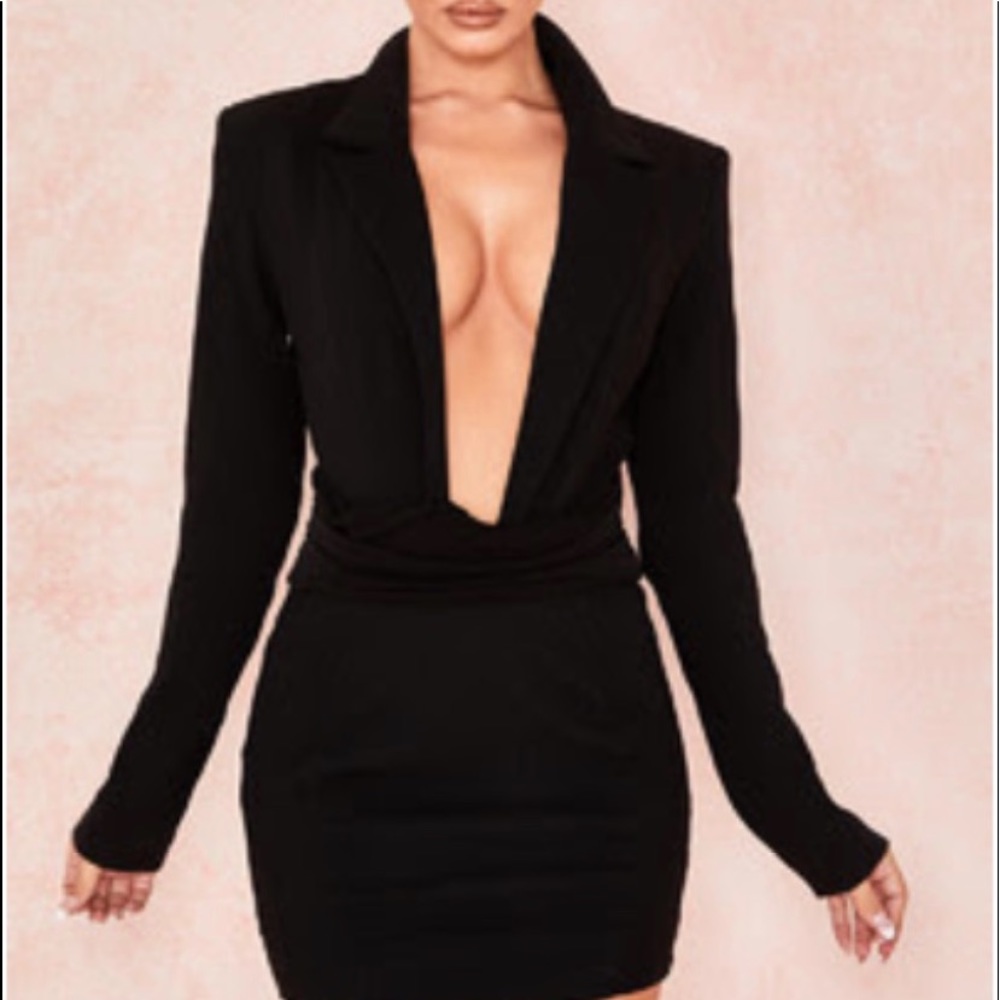 Black Plunge Mini Dress, XS (2-4)